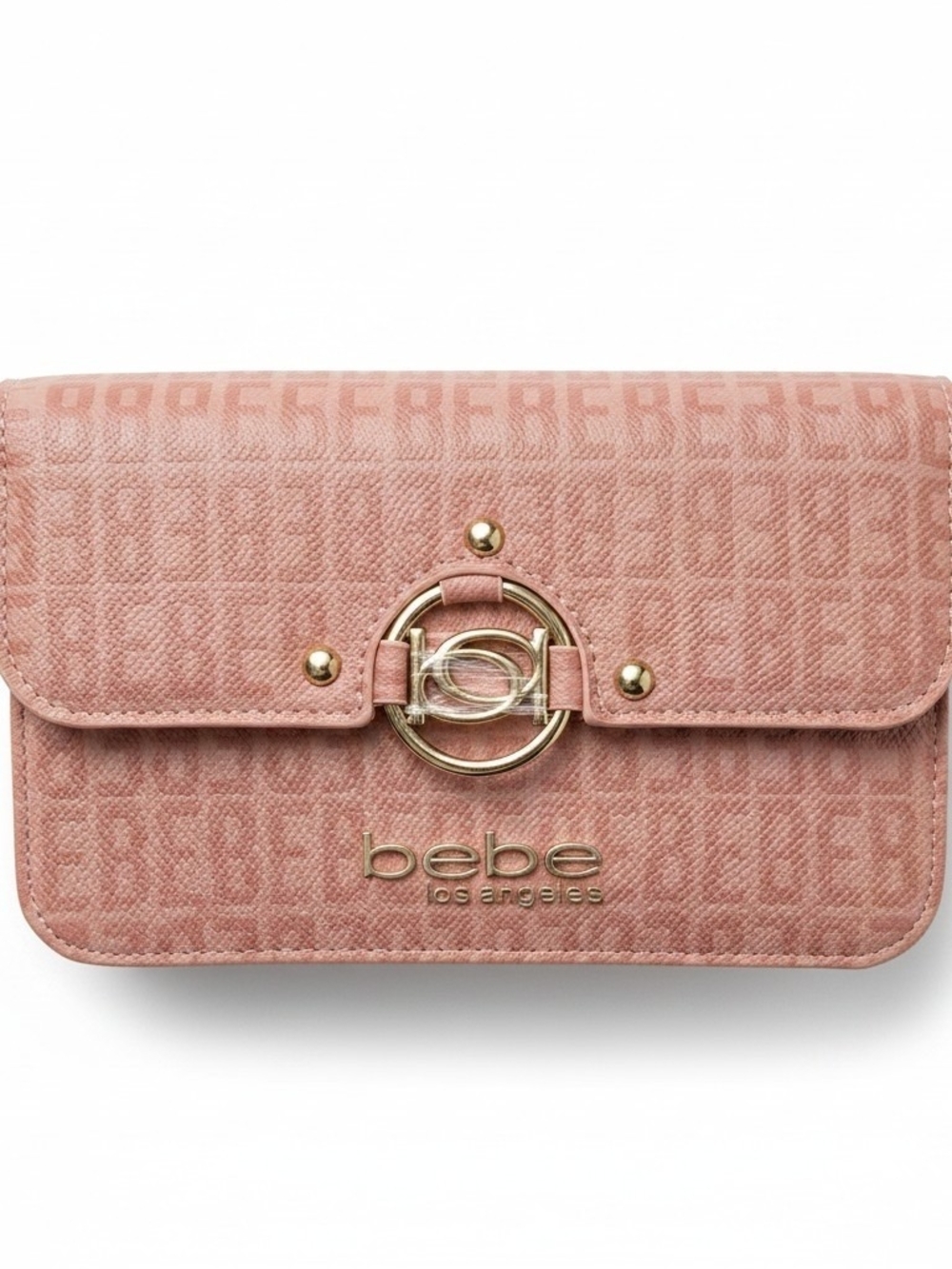 bebe Blush Pink Logo‎ Flap Clutch with Gold Hardware
